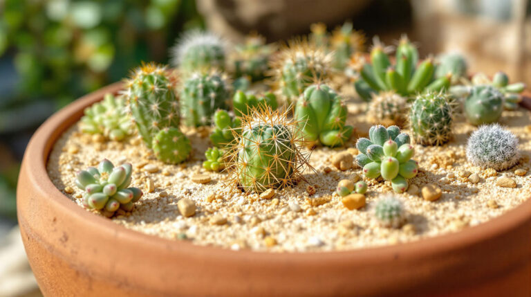 Cactus Seedlings in Terracotta Container