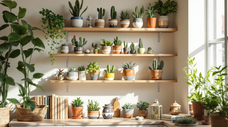 Cozy Indoor Corner with Eclectic Cacti Display