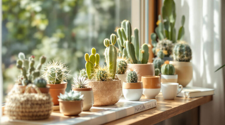 Cozy Indoor Setting with Cactus Display