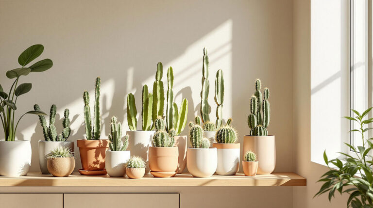 Indoor Minimalist Cactus Collection in Natural Light