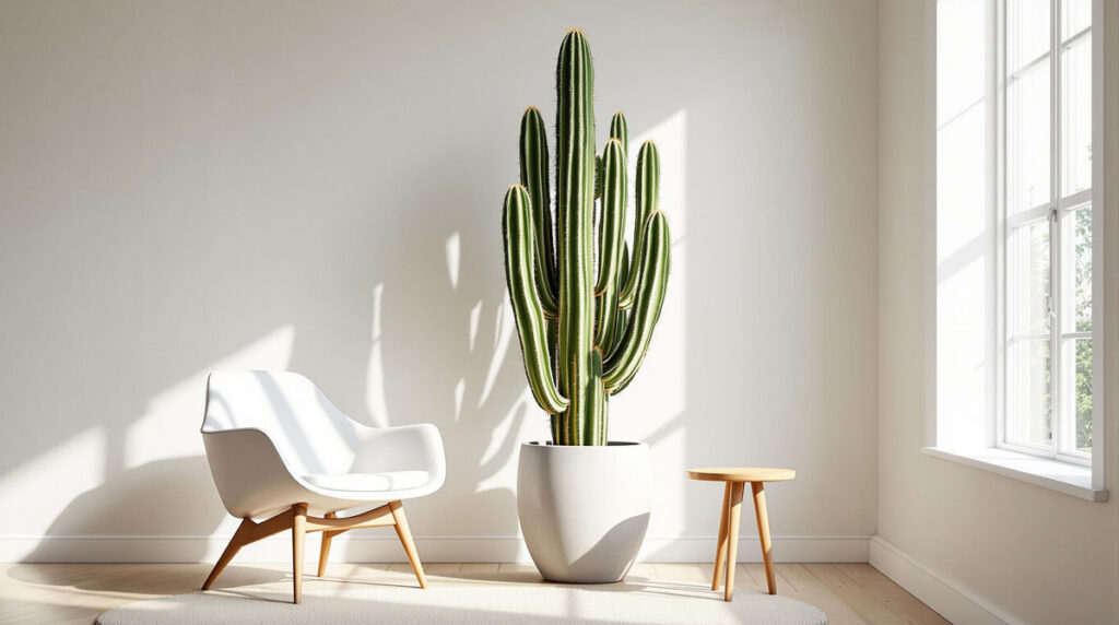 Minimalist Room with Mexican Fence Post Cactus Centerpiece