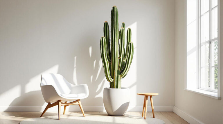 Minimalist Room with Mexican Fence Post Cactus Centerpiece